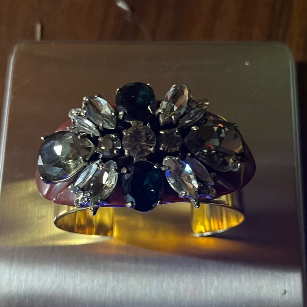 J. Crew Crystal Floral Bracelet in Black and Silver